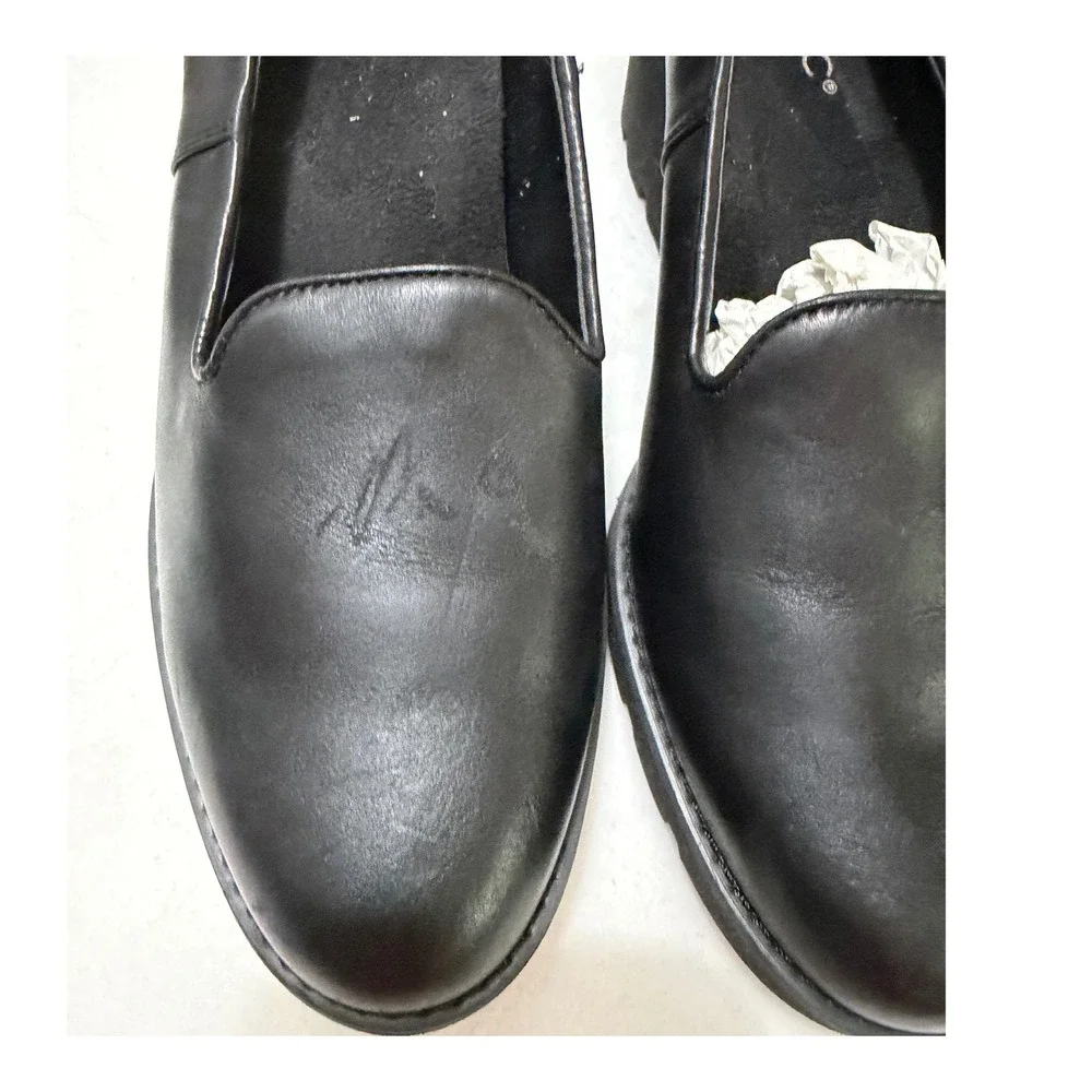 Vionic Willa Wedge Loafers Womens 9 Black Water Repellent Leather Lug